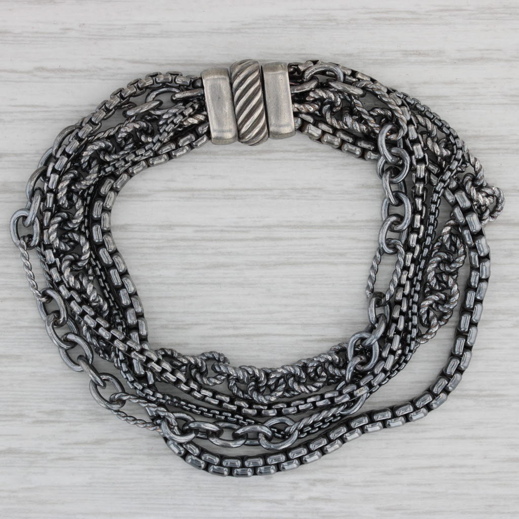 Gray David Yurman 5 Row Blackened Chain Bracelet Sterling Silver 7"