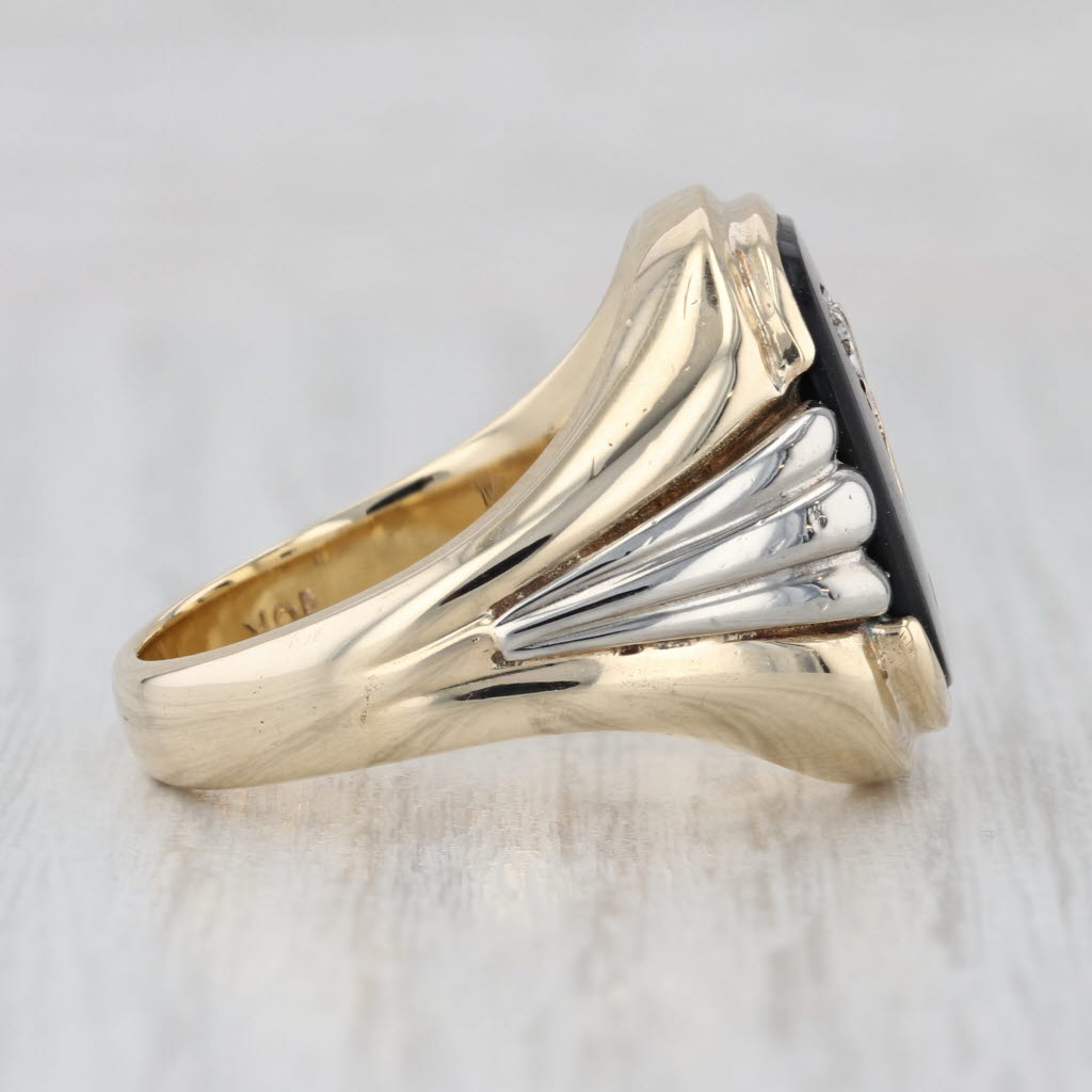 Masonic Signet Onyx Diamond Ring 10k Gold Size 9.75 Blue Lodge Square Compass