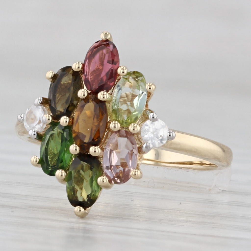 Light Gray 2.06ctw Multicolor Tourmaline Zircon Cluster Ring 10k Yellow Gold Size 7