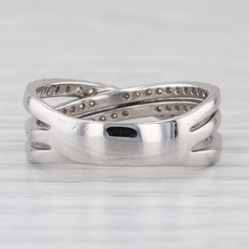 0.73ctw Diamond Crossover Ring 14k White Gold Size 9.5 Anniversary 3-Bands