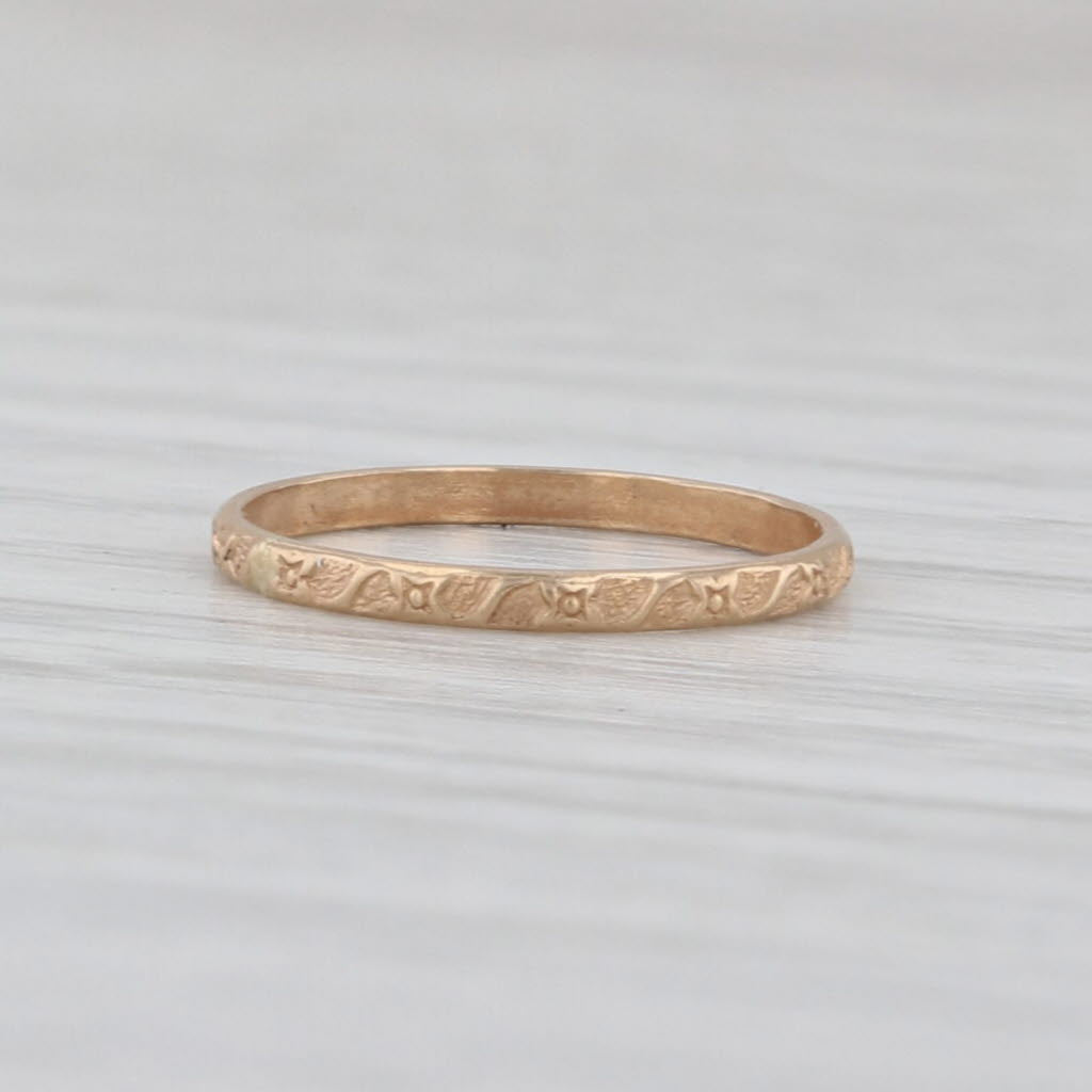Antique Floral Etched Baby Ring 10k Yellow Gold Small Size Band