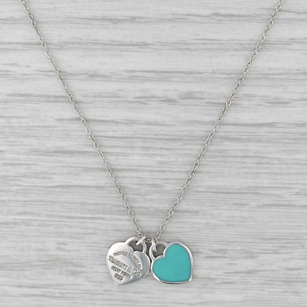 Tiffany Blue Hearts Return ID Pendant Necklace w/ Box Sterling Silver 17.75"