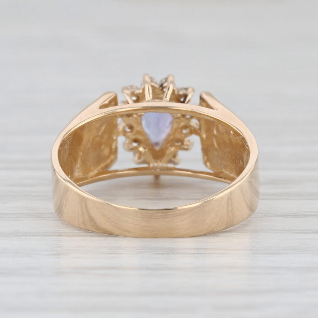 0.60ctw Tanzanite Diamond Halo Ring 14k Yellow Gold Size 6.25 Cathedral Band