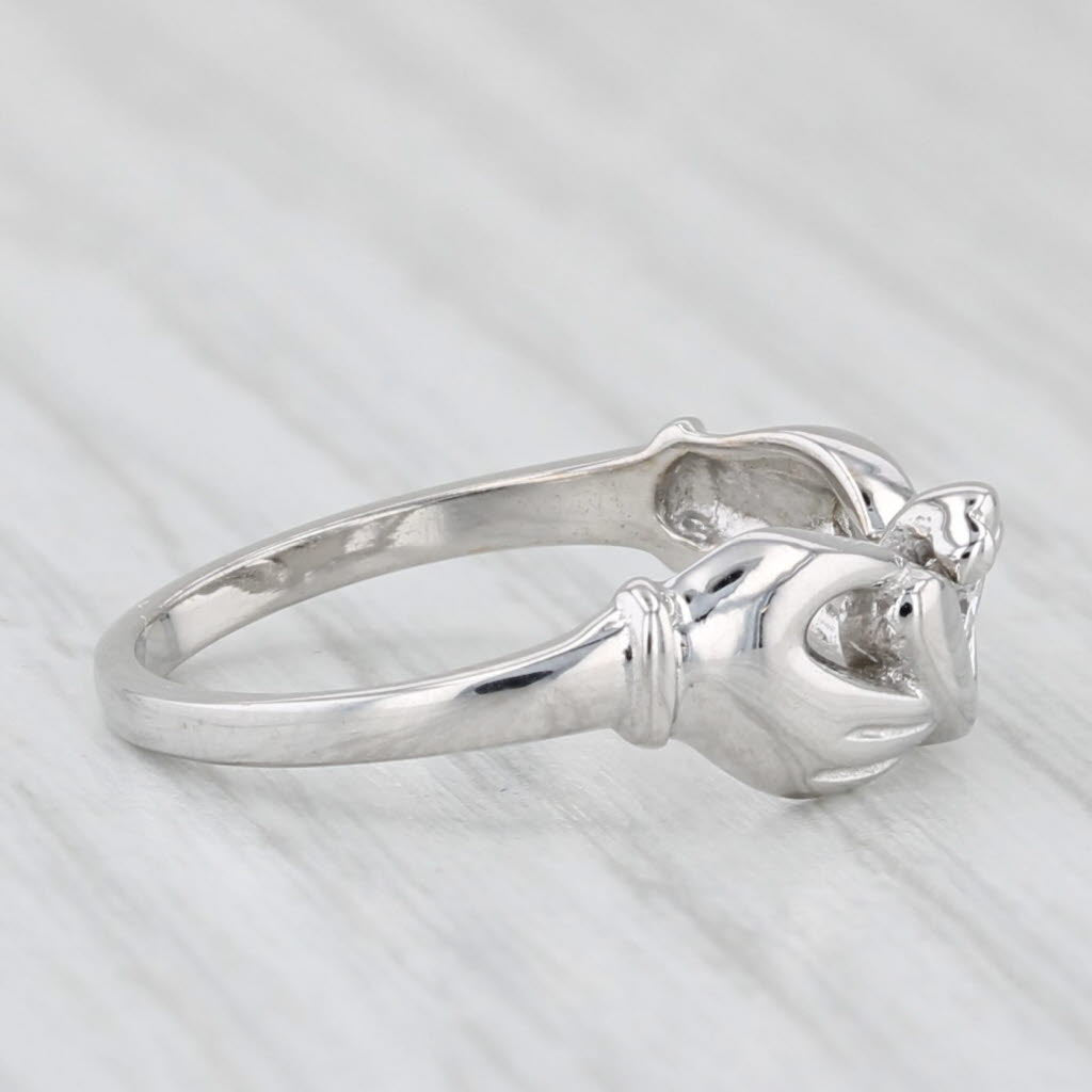 Light Gray Diamond Claddagh Ring 14k White Gold Size 5.25 Irish Wedding Band