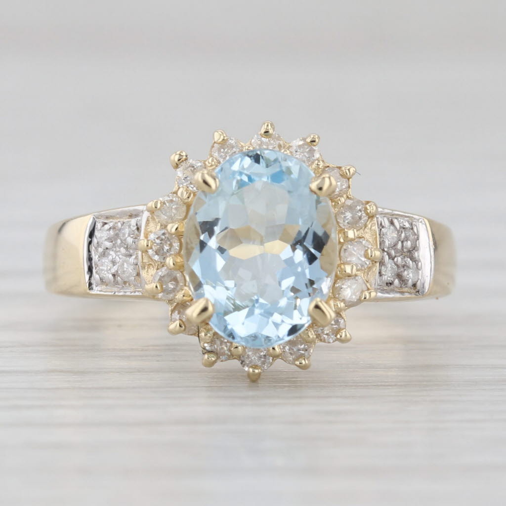 1.69ctw Oval Aquamarine Diamond Halo Ring 14k Yellow Gold Size 6