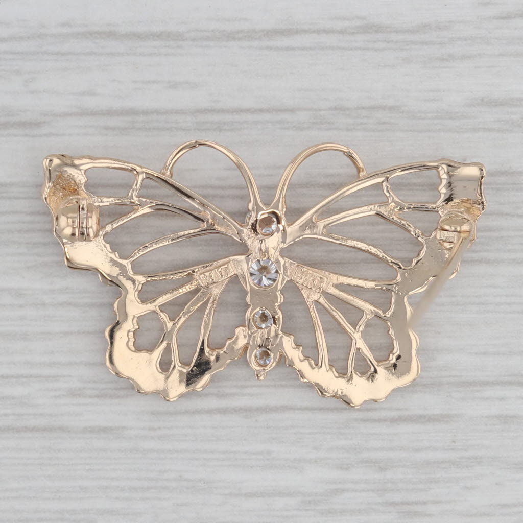 Gray 0.26ctw Diamond Butterfly Brooch 14k Yellow Gold Insect Bug Jewelry Pin