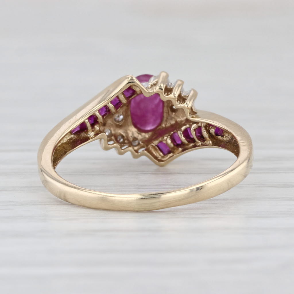 0.81ctw Ruby Diamond Bypass Ring 10k Yellow Gold Size 8