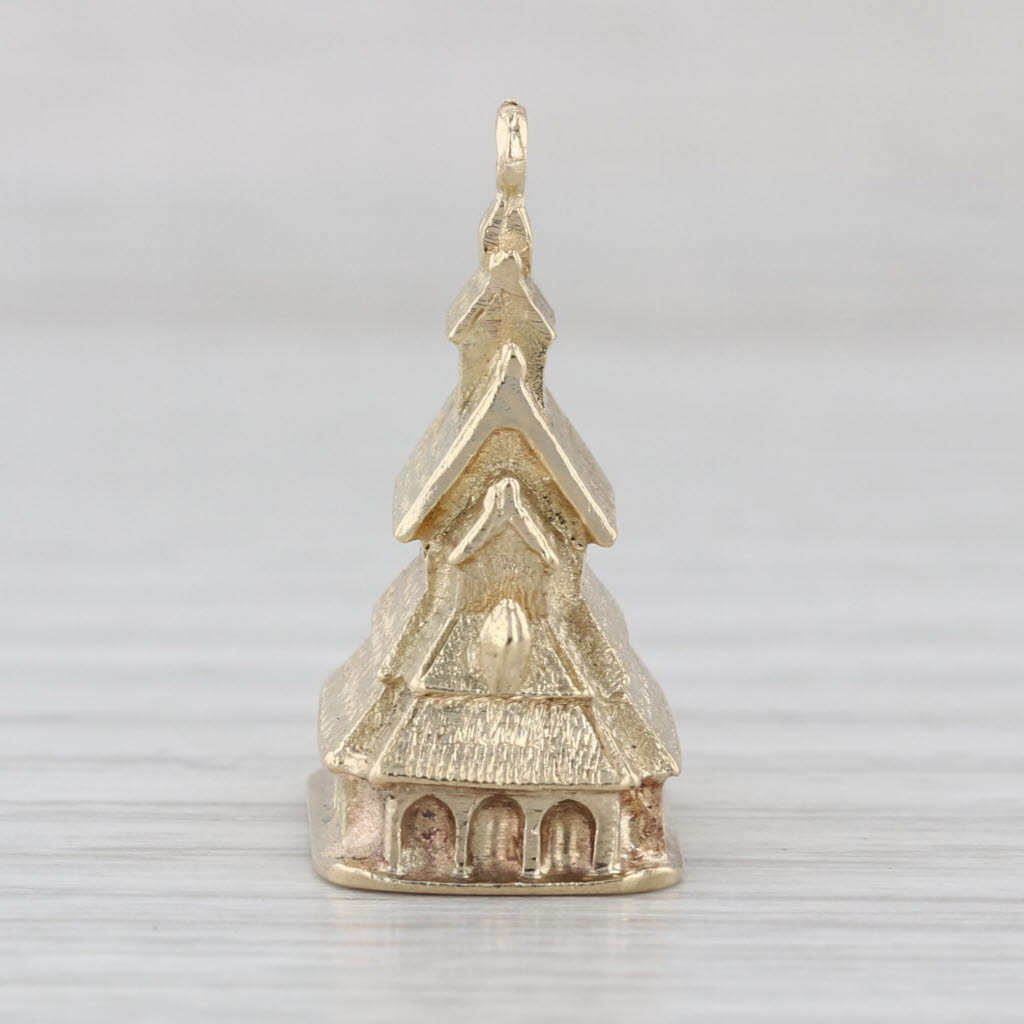 Borgund Stave Church Souvenir Charm 14k Yellow Gold 3D Norway Pendant