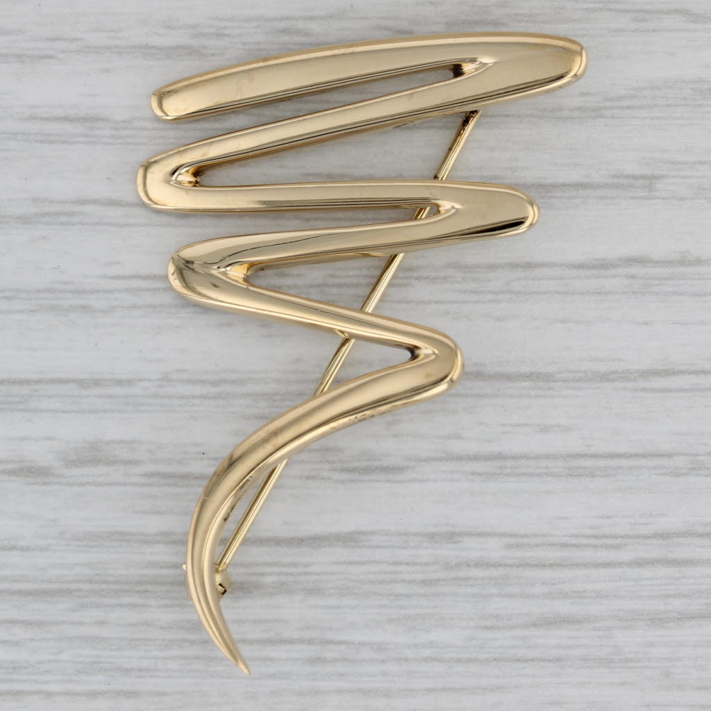 Gray Tiffany Paloma Picasso Squiggle Zig Zag Brooch 18k Yellow Gold Pin