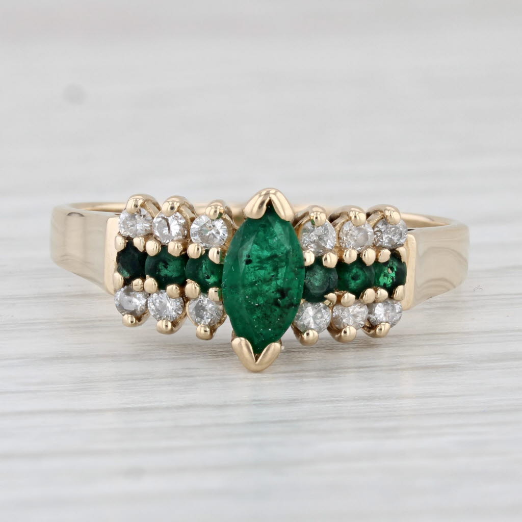 Light Gray 0.83ctw Marquise Emerald Diamond Ring 14k Yellow Gold Size 9 Tiered Pyramid