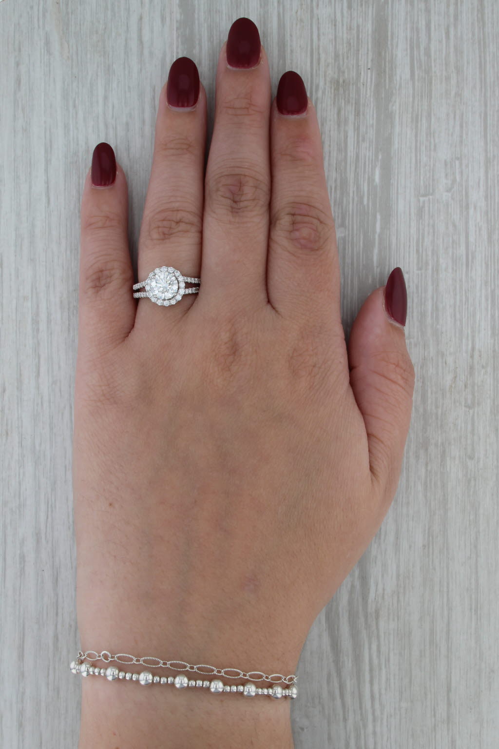GIA 2.04ct Round Diamond Halo Engagement Ring 18k White Gold Size 6.75