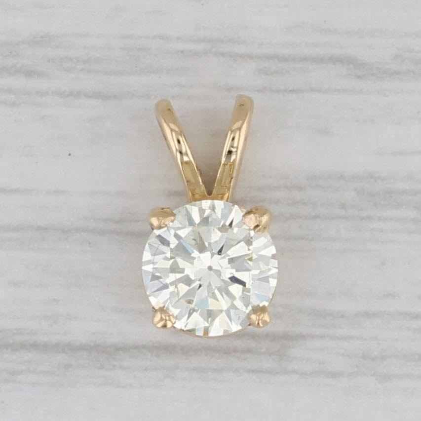 Gray 0.65ctw Round Diamond Solitaire Pendant 18k Yellow Gold Small Drop