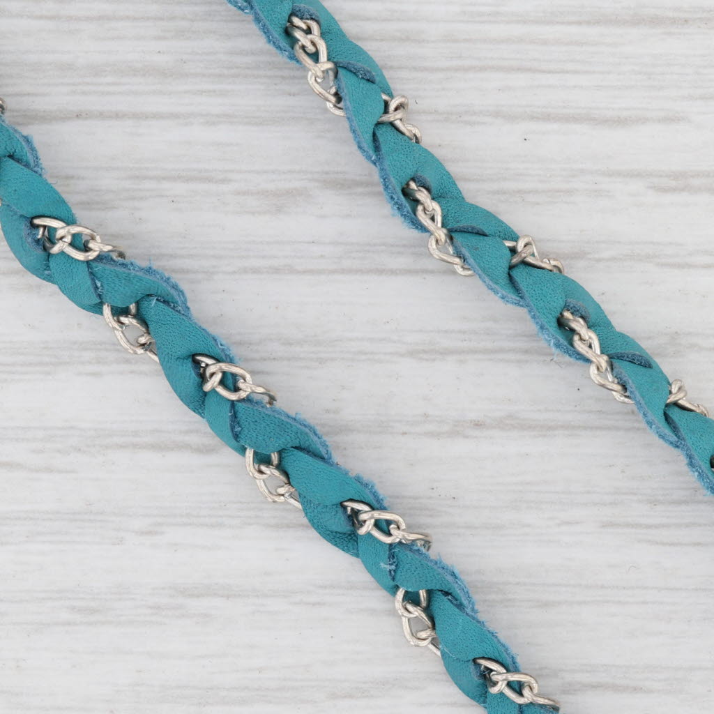 New Cordelia Nina Wynn Necklace Teal Leather White Druzy Quartz Pendant