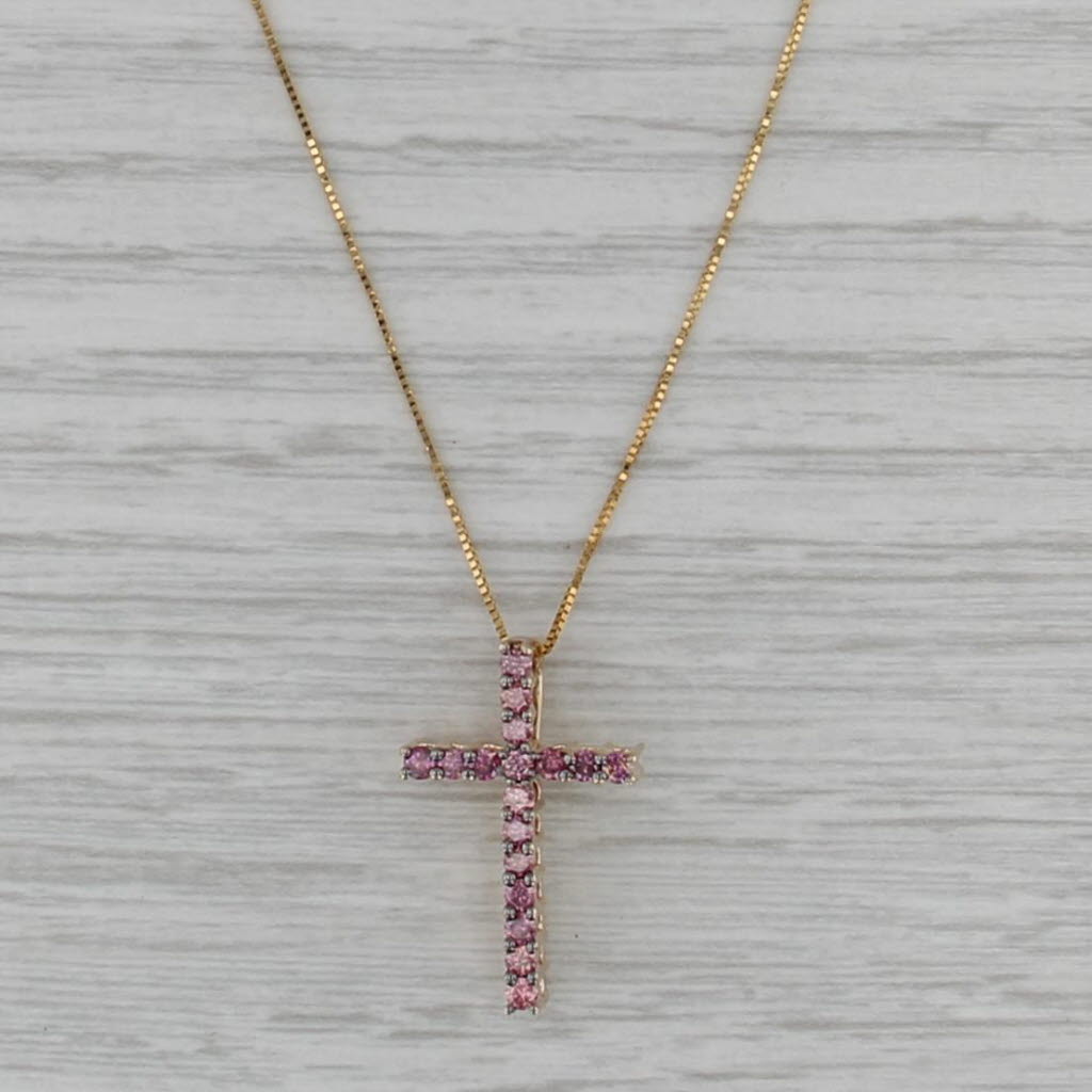 0.52ctw Purple Diamond Cross Pendant Necklace 10k Gold 19-21" Box Chain COA