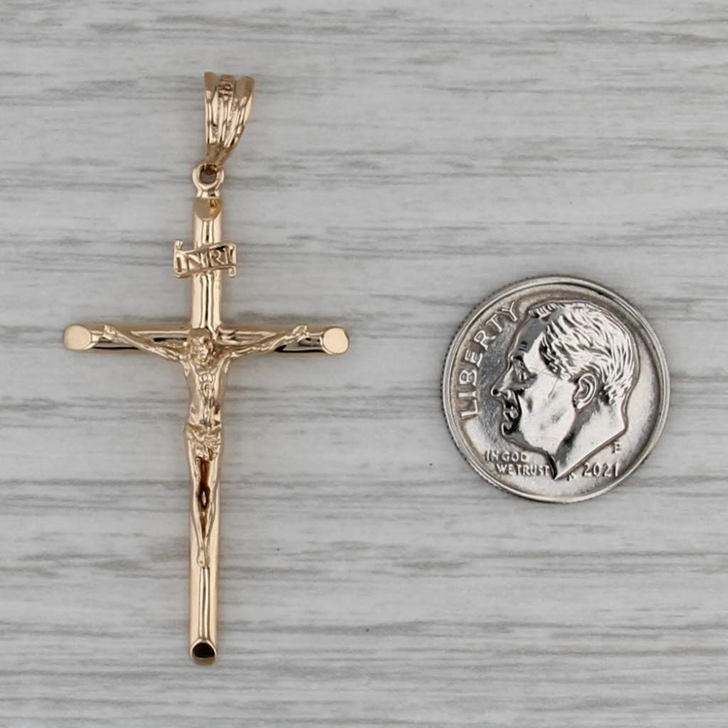 Crucifix Cross Pendant 18k Yellow Gold INRI Religious Jewelry