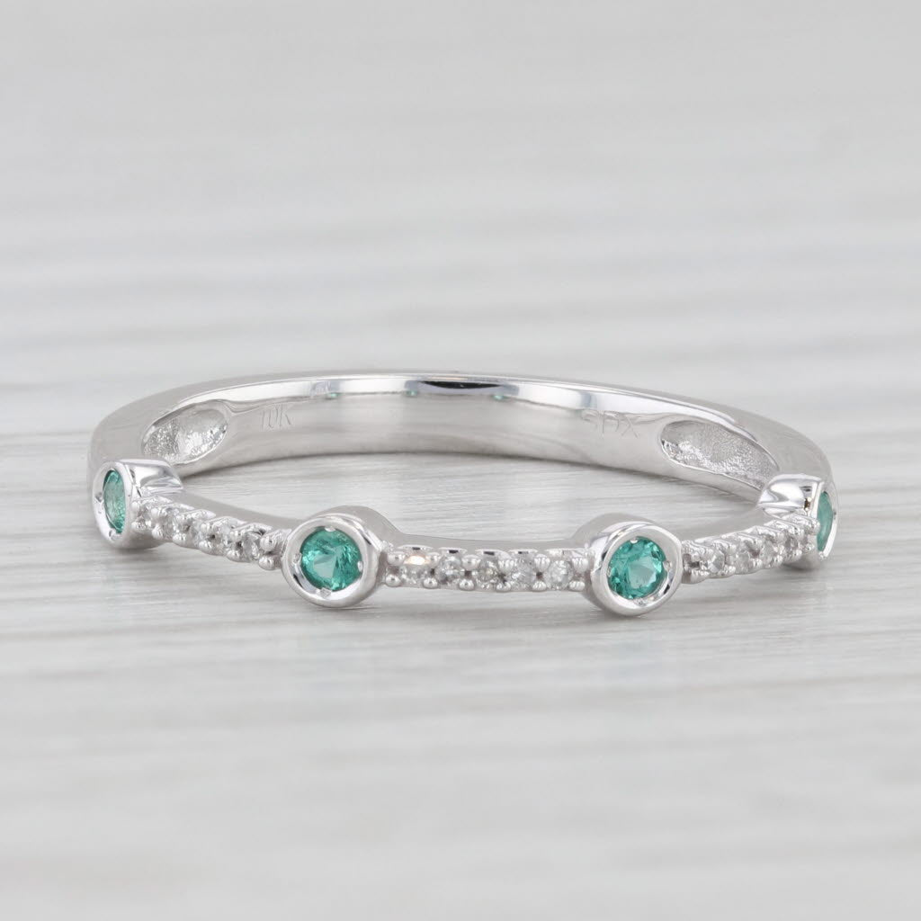 Light Gray New 0.16ctw Emerald Diamond Ring 10k White Gold Size 7 Stackable Wedding Band