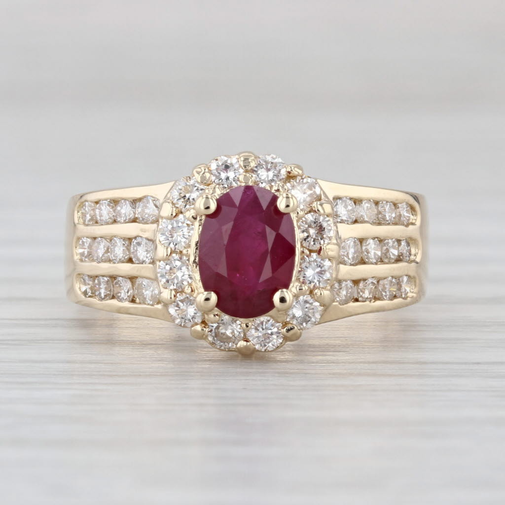 1.77ctw Ruby Diamond Halo Ring 14k Yellow Gold Size 7.25