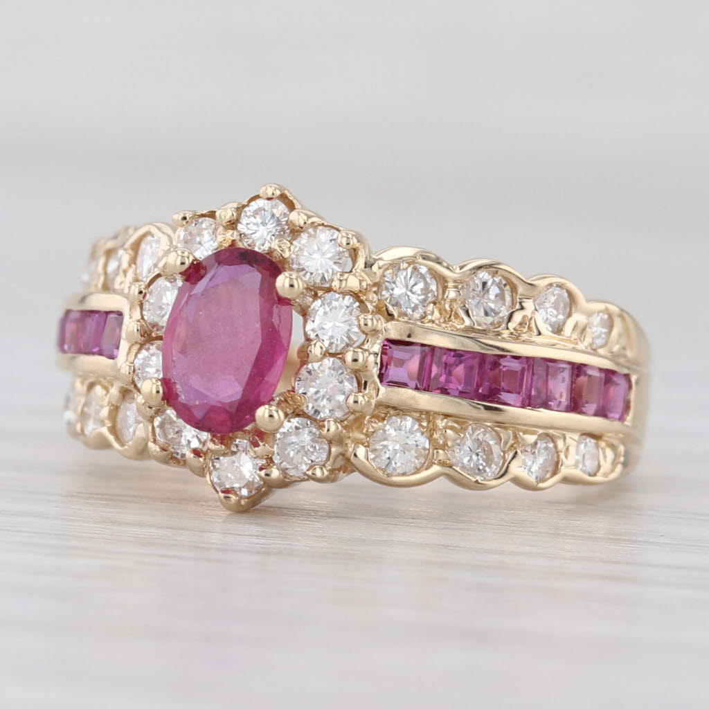 Light Gray 1.85ctw Ruby Diamond Halo Ring 14k Yellow Gold Size 6.25 Engagement