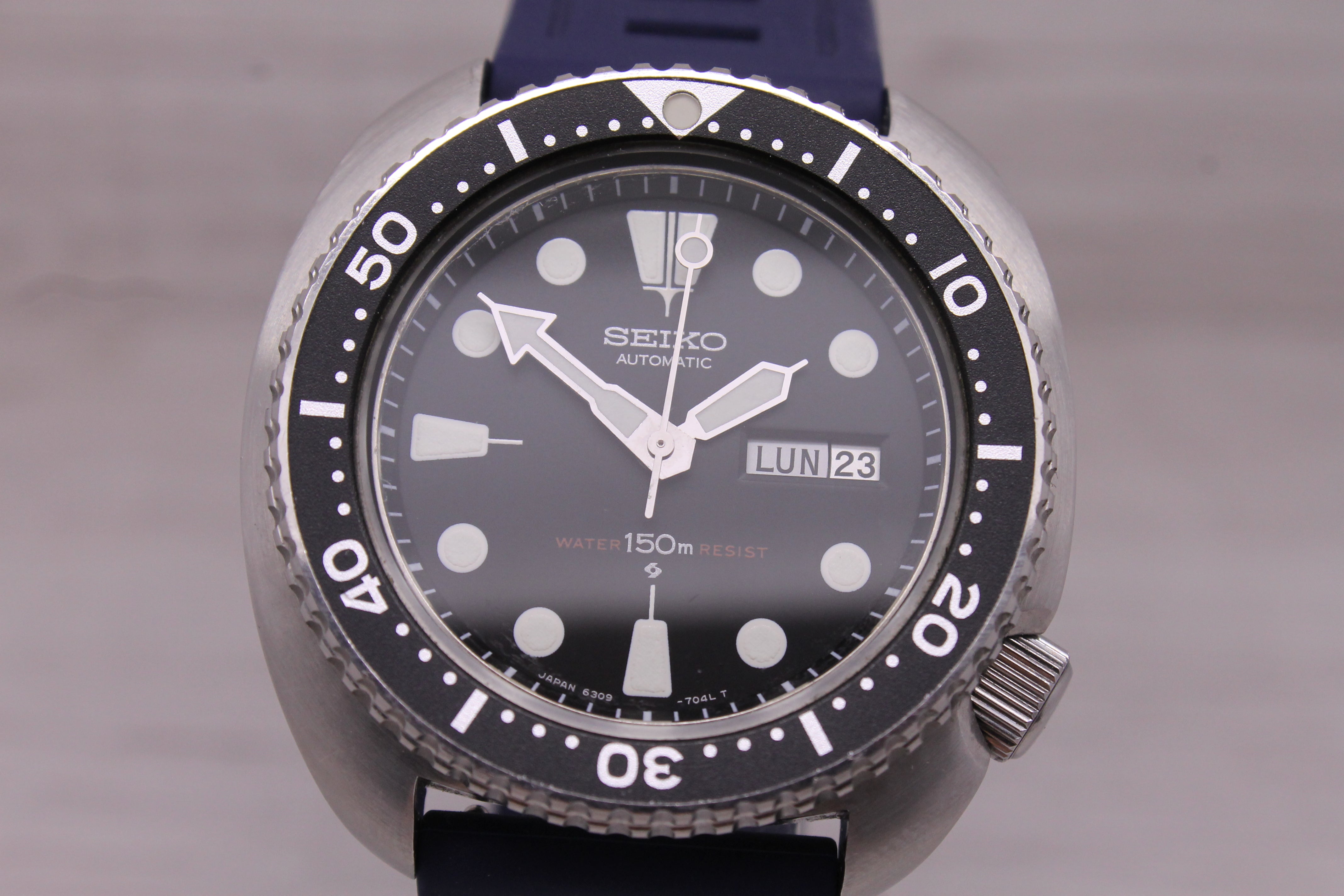 Light Slate Gray Vintage 1980 Seiko 6309-7049 Mens Steel Automatic Divers Watch Turtle ORIGINAL