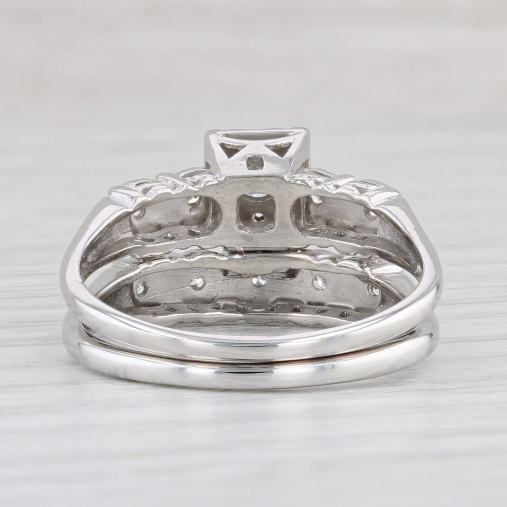 Light Gray Vintage 0.30ctw Diamond Engagement Ring Wedding Band Bridal Set 14k White Gold