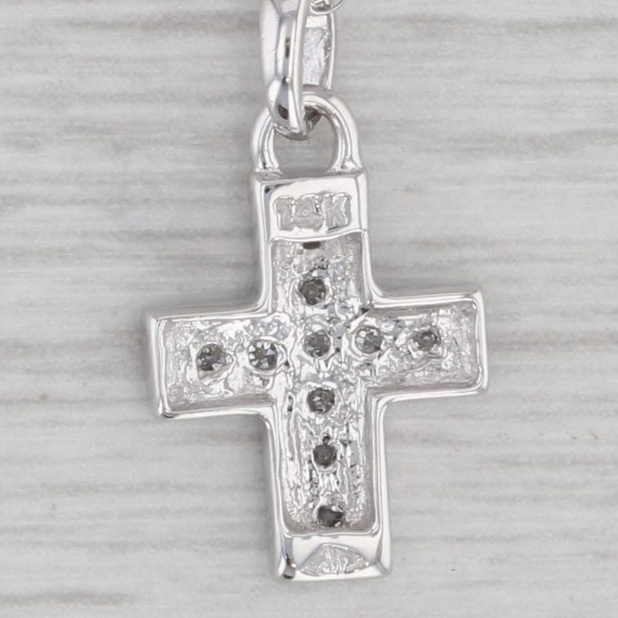 Gray Diamond Cross Pendant Necklace 14k White Gold 18" Rope Chain