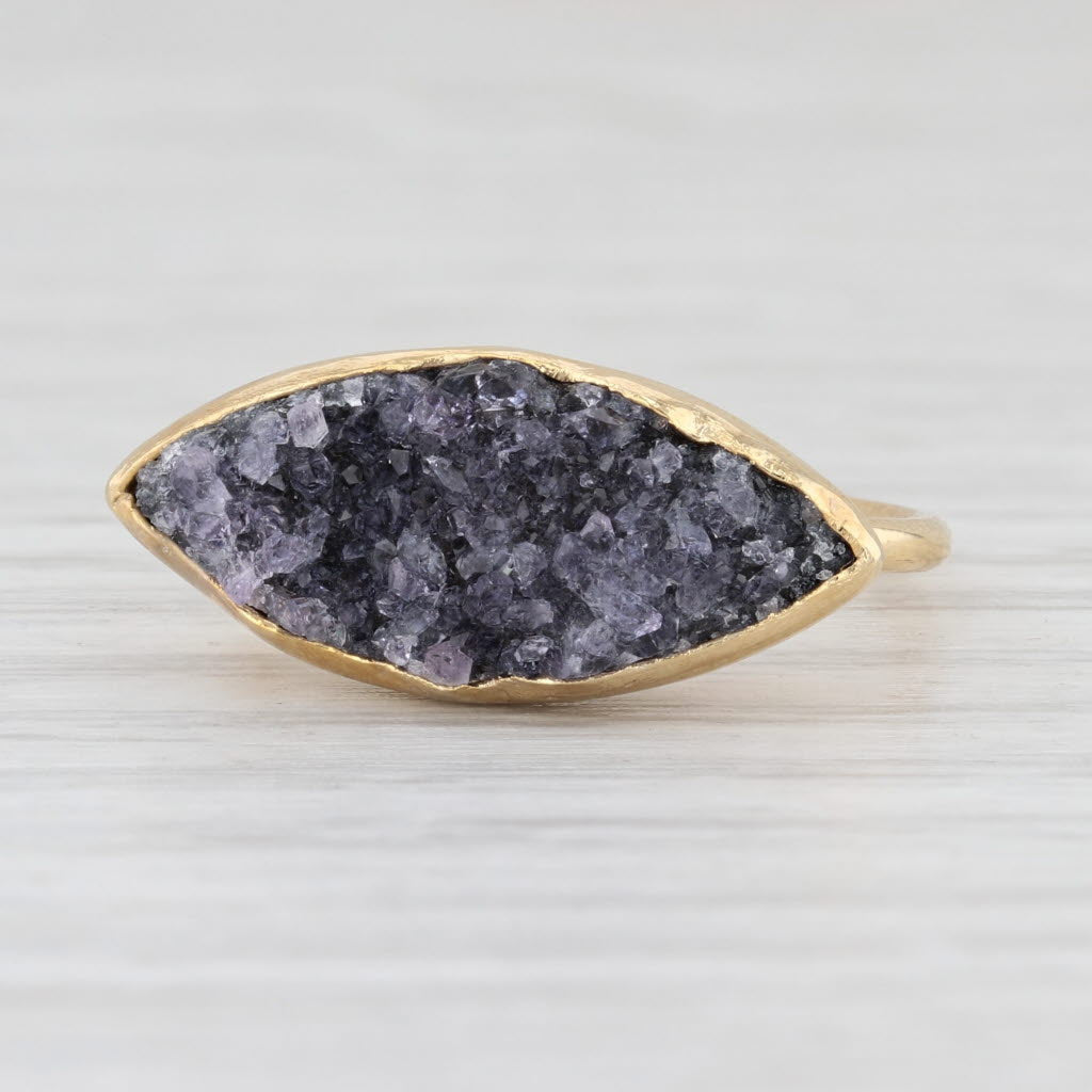 New Nina Wynn Amethyst Druzy Ring Sterling Silver 22k Gold Vermeil Size 7