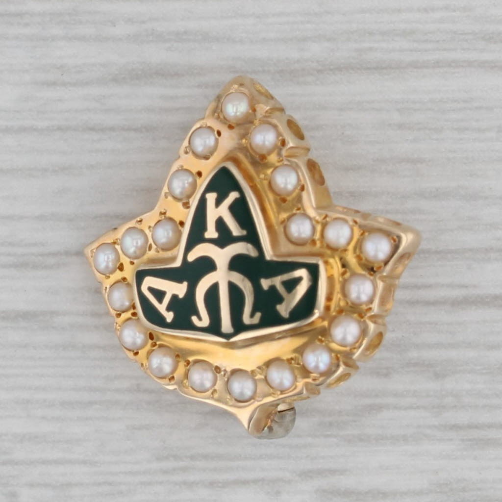 Gray Alpha Kappa Alpha Badge 10k Gold Pearls Sorority Leaf Pin Vintage Greek