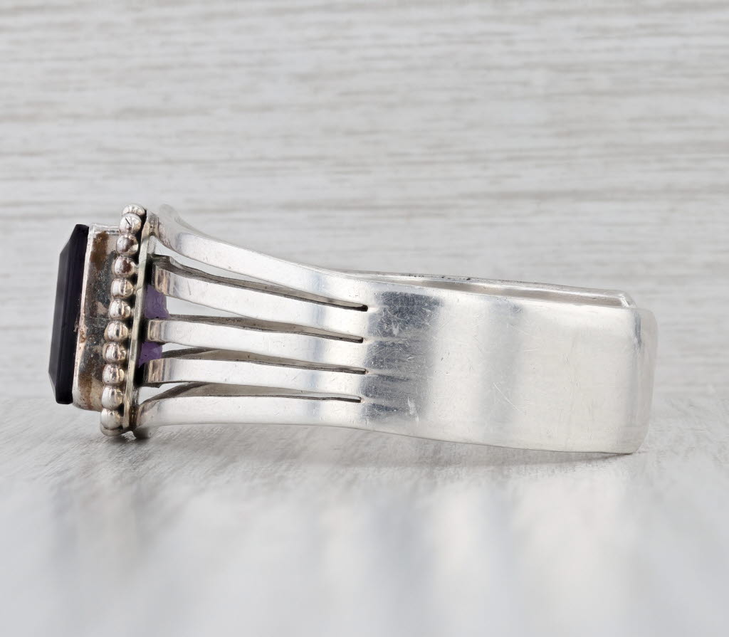 Vintage Navajo Native American Amethyst Cuff Bracelet Sterling Silver Russel Sam