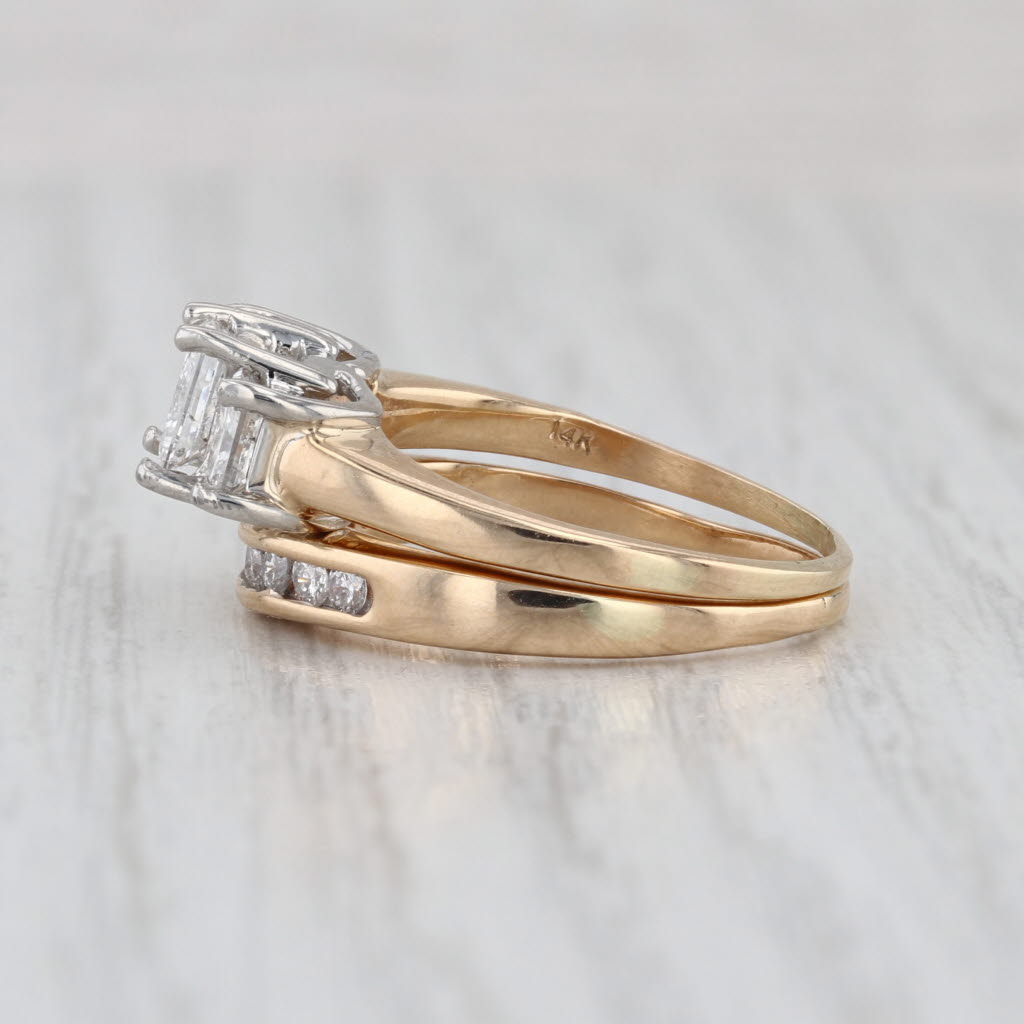 1.86ctw Diamond 3-Stone Engagement Ring Wedding Band Bridal Set 14k Yellow Gold