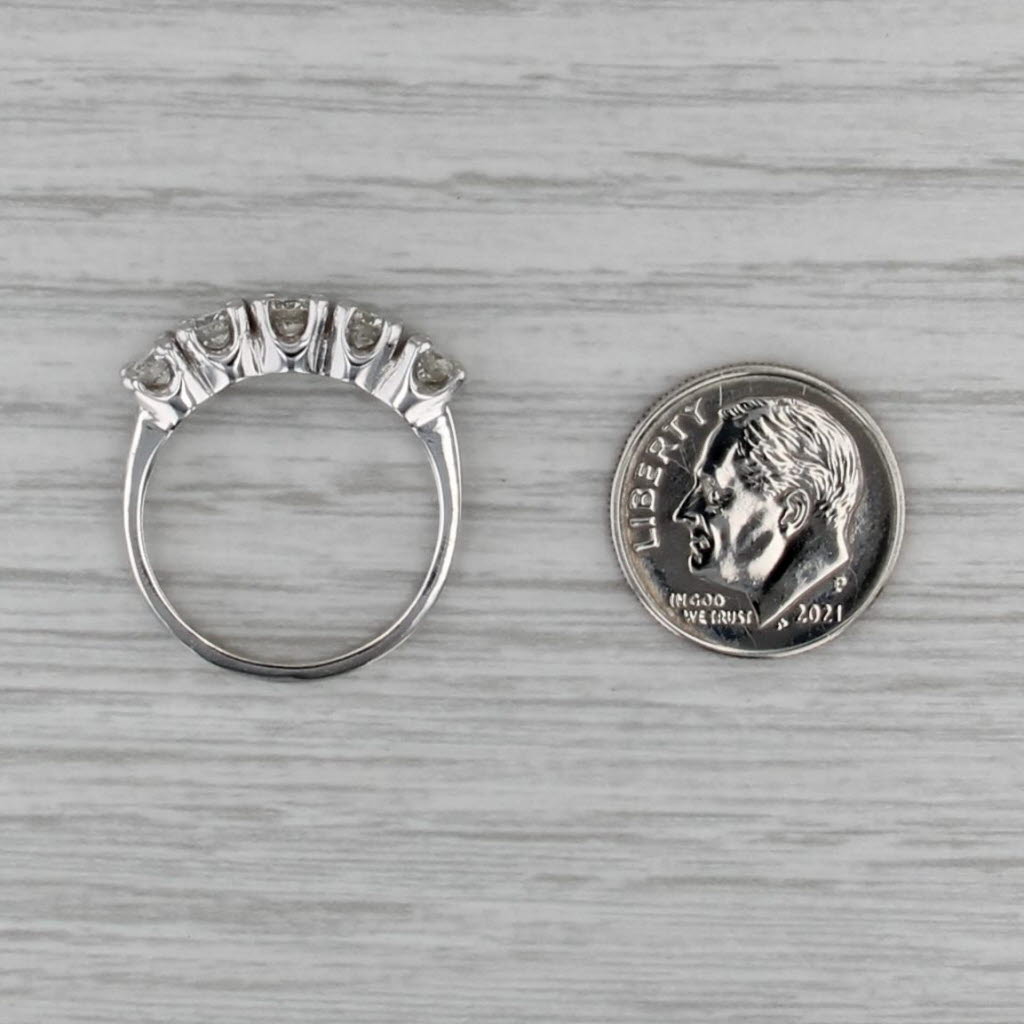 1.07ctw Diamond 5 Stone Ring 14k White Gold Wedding Anniversary Stackable Band