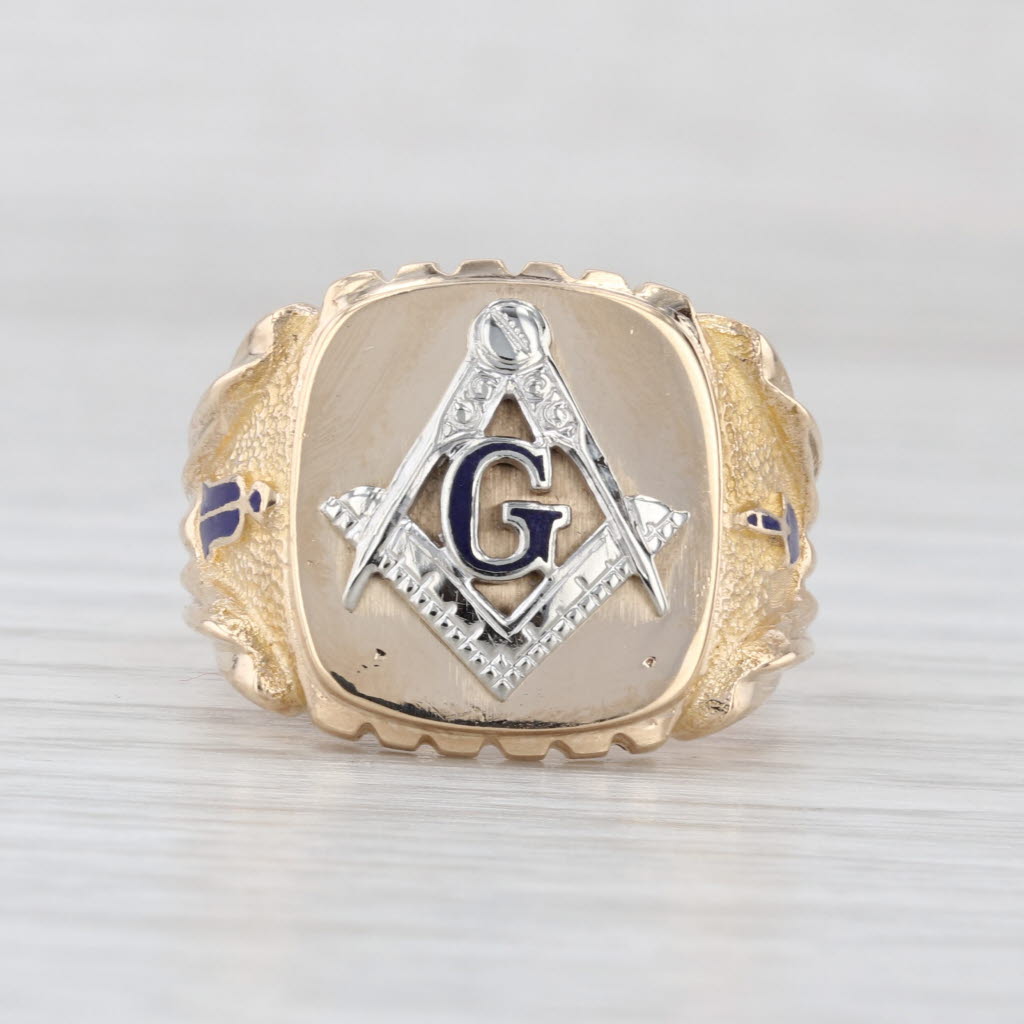 Vintage Masonic Square Compass Signet Ring 10k Gold Size 9.75 Blue Lodge