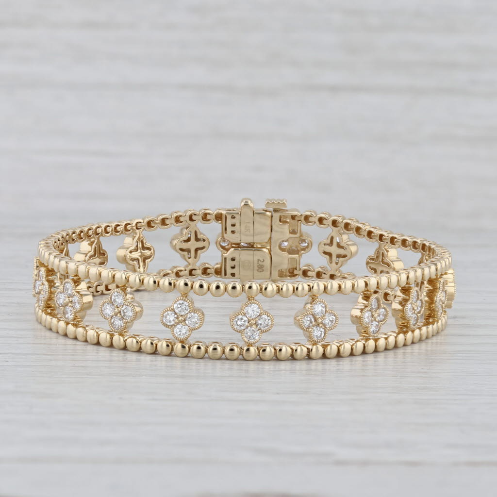 New 2.80ctw Diamond Flower Tennis Bracelet 14k Yellow Gold 7" 10.8mm