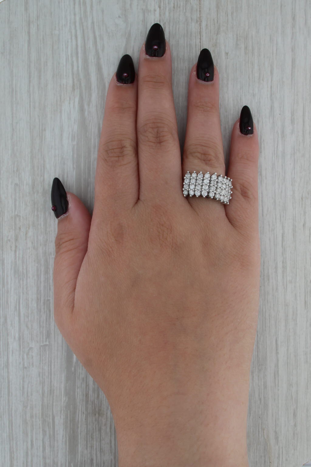 1.55ctw Diamond Rows Ring 14k White Gold Size 8.75 Cocktail Cluster