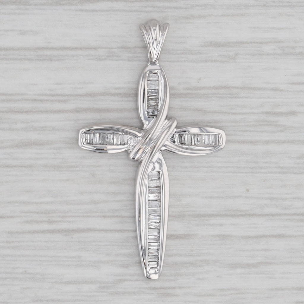 Gray 0.44ctw Diamond Cross Pendant 10k White Gold Religious Jewelry