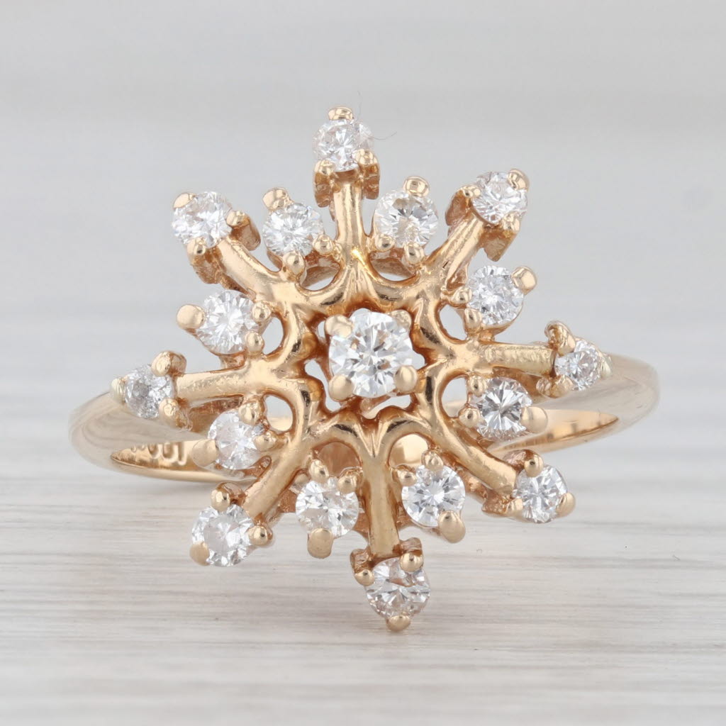 Light Gray 0.50ctw Diamond Starburst 14k Yellow Gold Ring Size 6.75