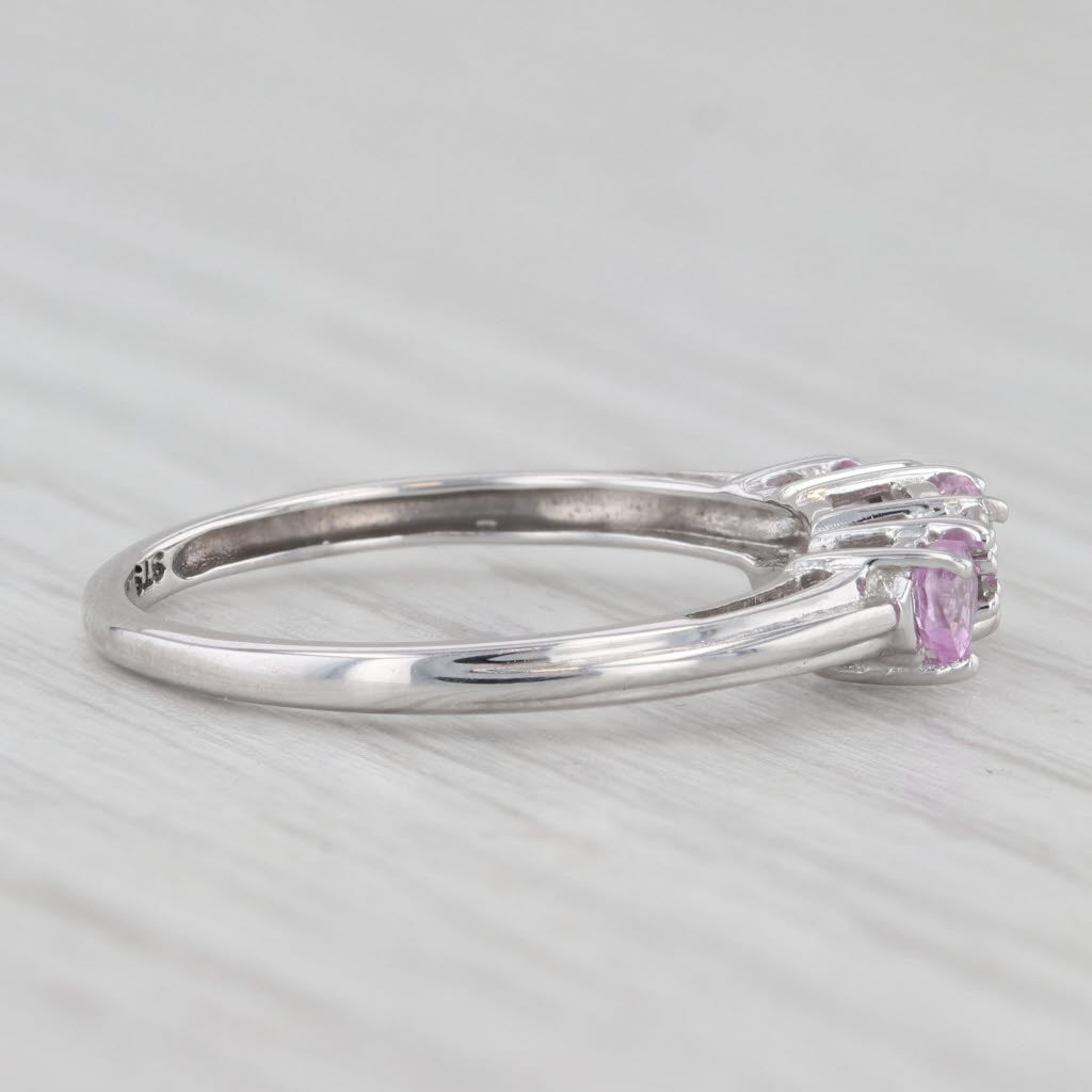 Light Gray 0.55ctw 3-Stone Pink Sapphires Hearts Ring 10k White Gold Size 7 Stackable