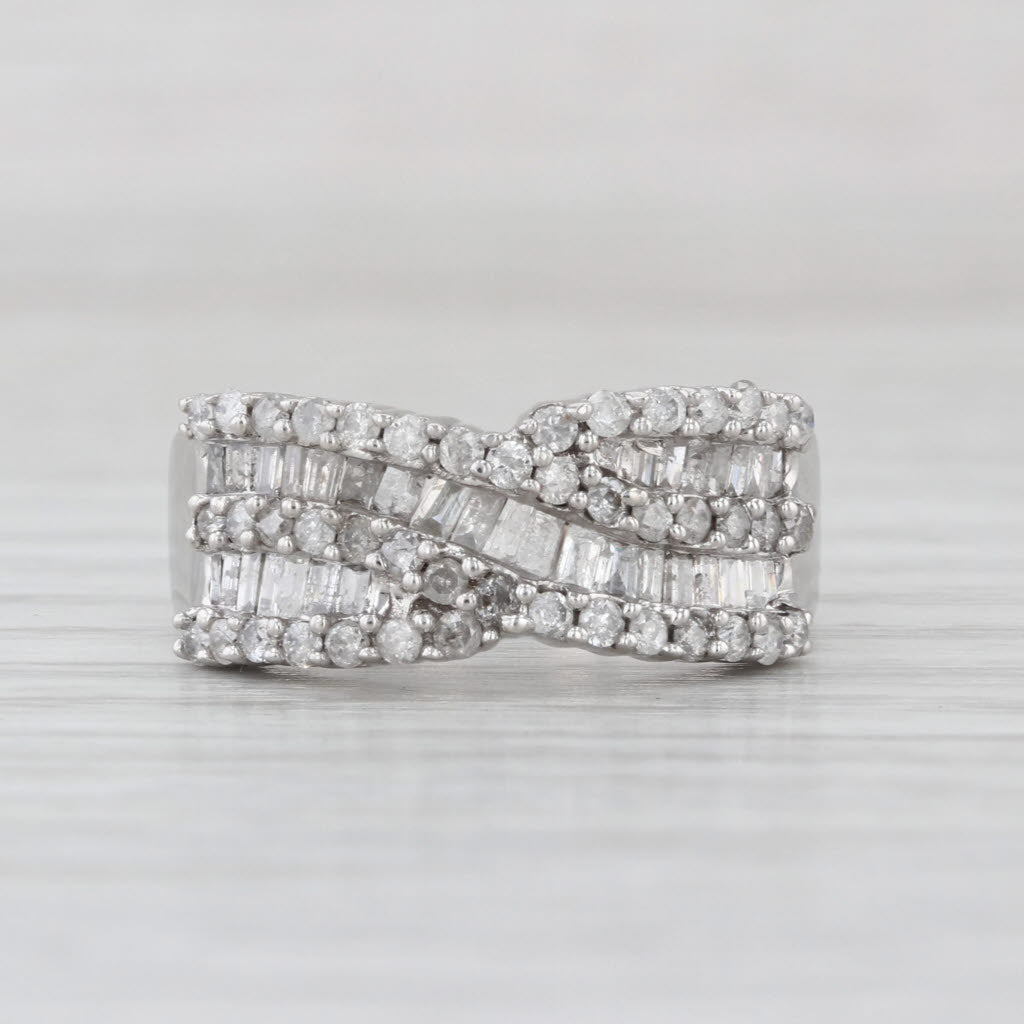 0.94ctw Diamond Crossover Ring 10k White Gold Size 7