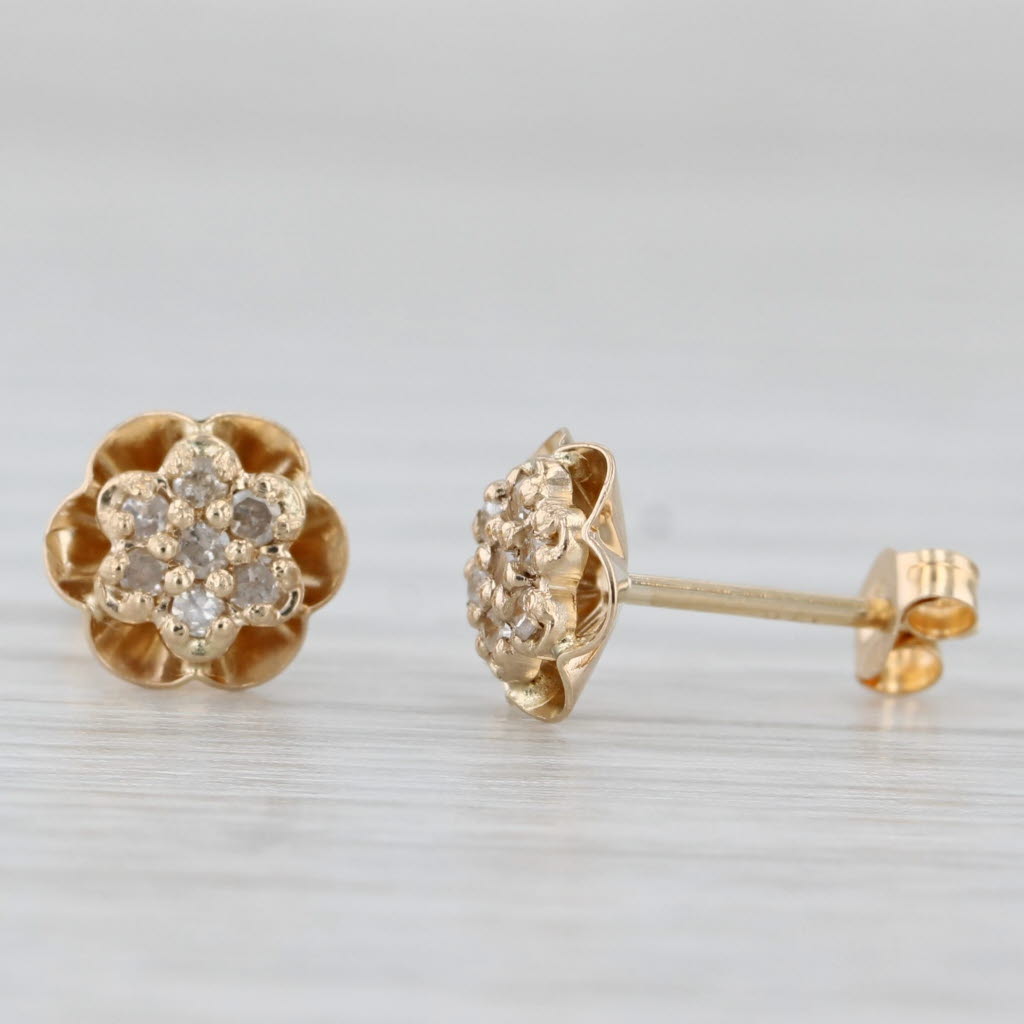 Light Gray 0.10ctw Diamond Cluster Flower Stud Earrings 14k Yellow Gold