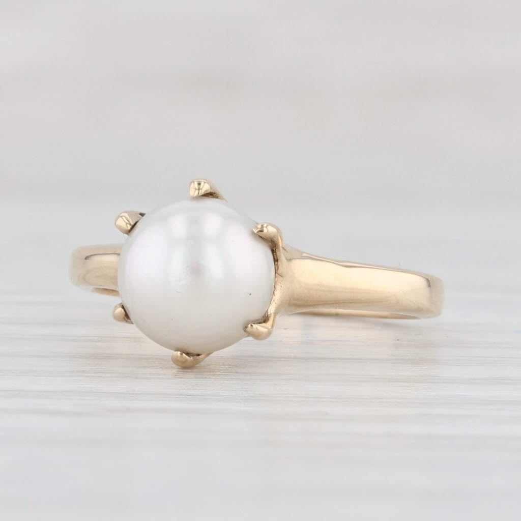 Light Gray Cultured Pearl Solitaire Ring 14k Yellow Gold Size 5.75