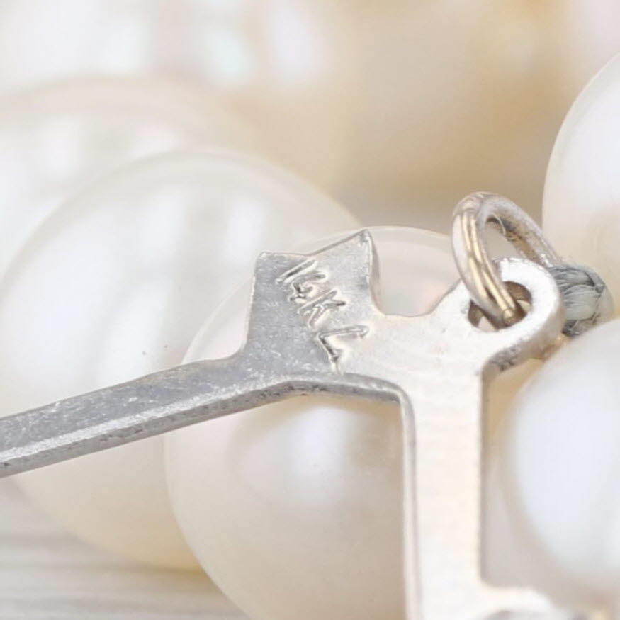 Vintage 2-Strand Cultured Pearl Bracelet 14k White Gold Filigree Clasp 6.75"