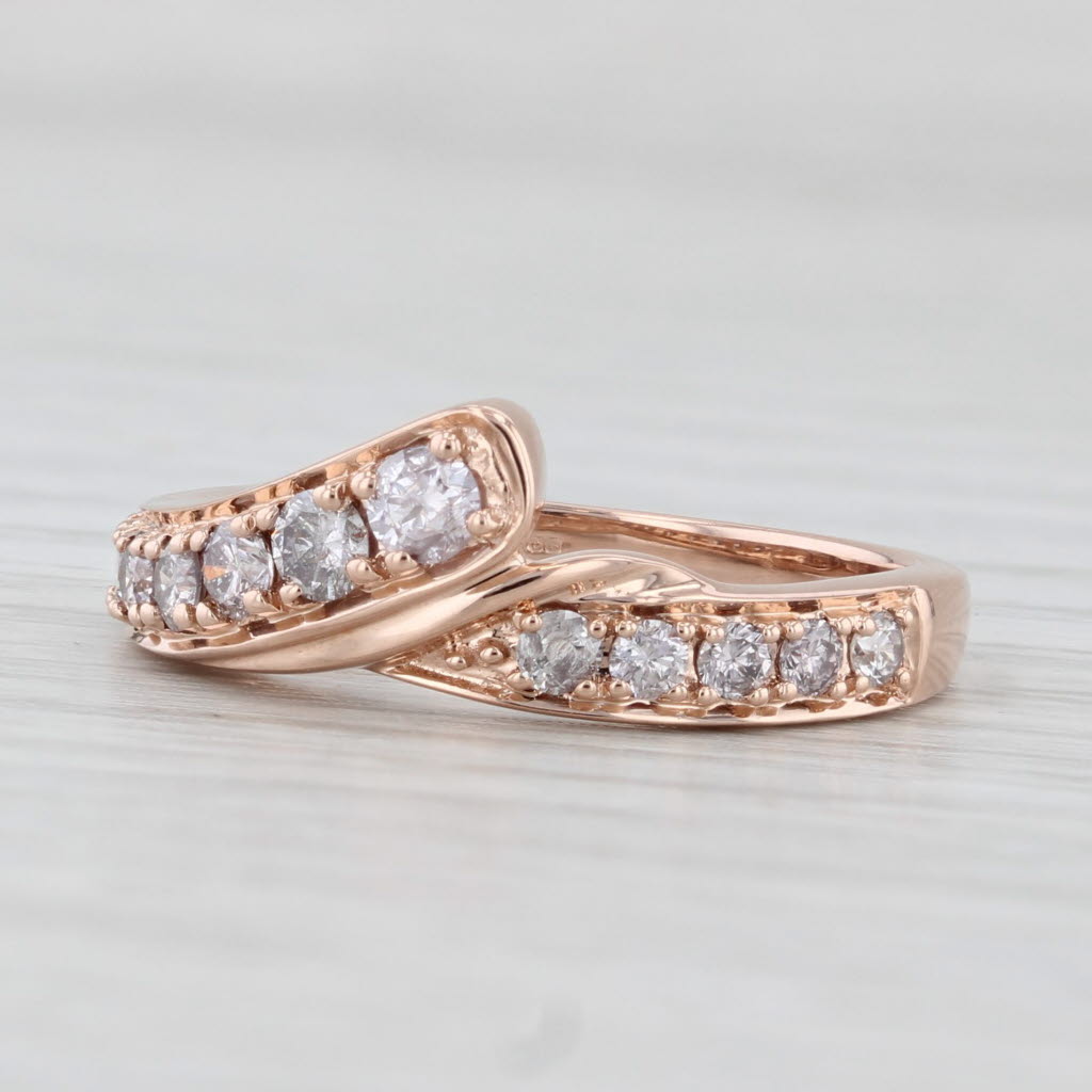 Light Gray 0.47ctw Diamond Bypass Ring 10k Rose Gold Size 6.25 Stackable