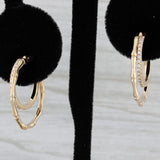 New 0.12ctw Diamond Bamboo Hoop Earrings 14k Yellow Gold Snap Top Round Hoops