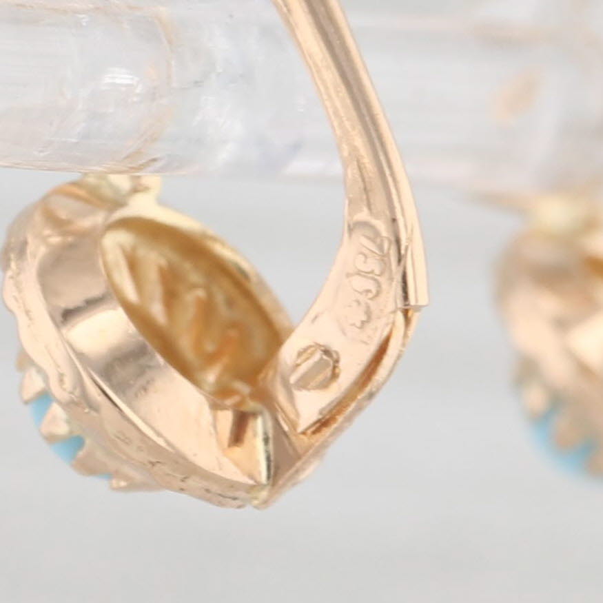 Light Gray Vintage Small Blue Glass Drop Earrings 18k Yellow Gold Lever Backs