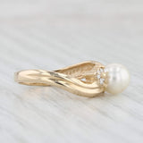 Light Gray Cultured Pearl 0.15ctw Diamond Bypass Ring 14k Yellow Gold Size 6.5