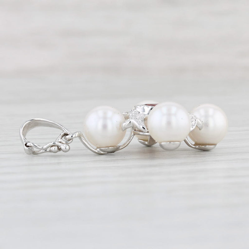 Light Gray 0.58ct Garnet Cultured Pearl Enhancer Pendant 14k White Gold Clip Bail