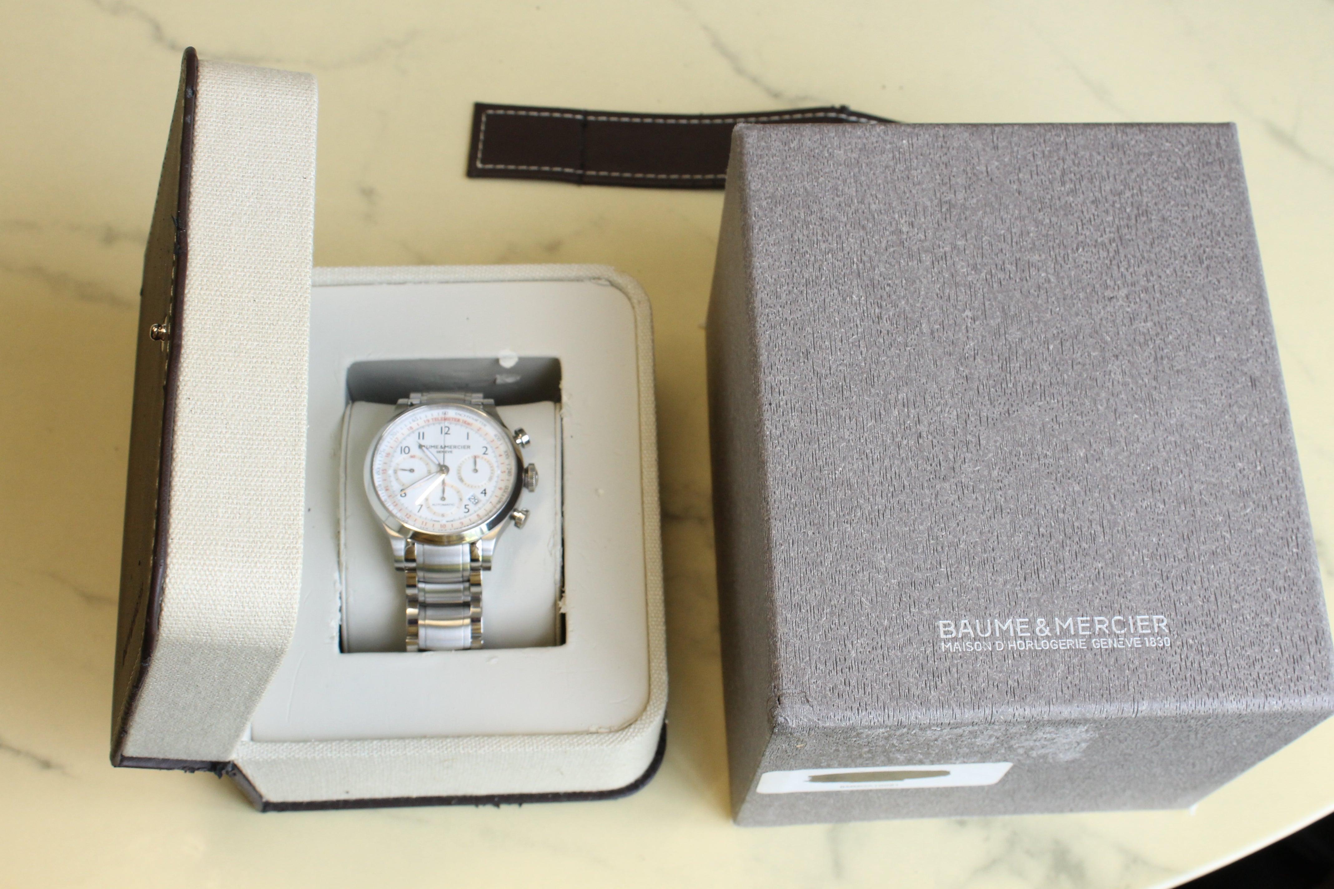 Gray Baume & Mercier Capeland 65726 Mens 42mm Steel Automatic Chronograph Watch Box