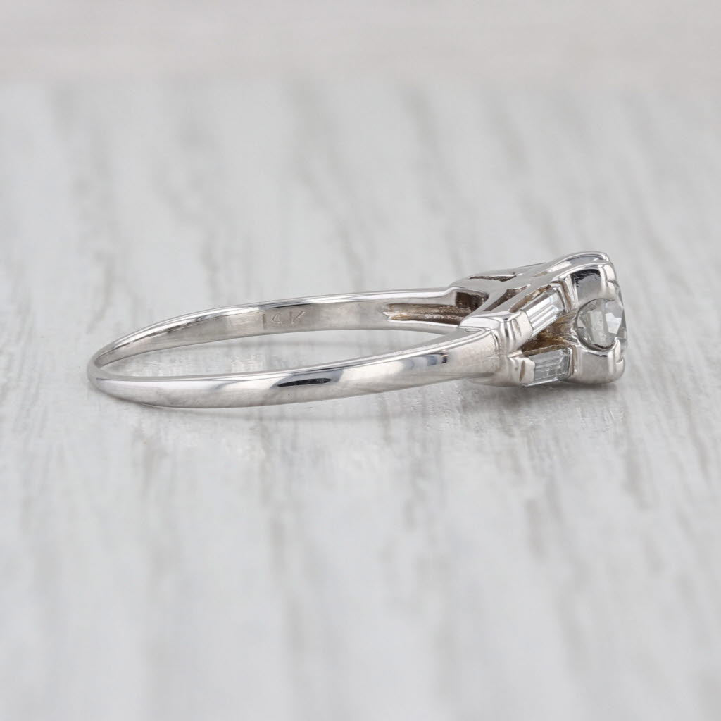 Vintage 0.91ctw Round Diamond Engagement Ring 14k White Gold Size 9.75