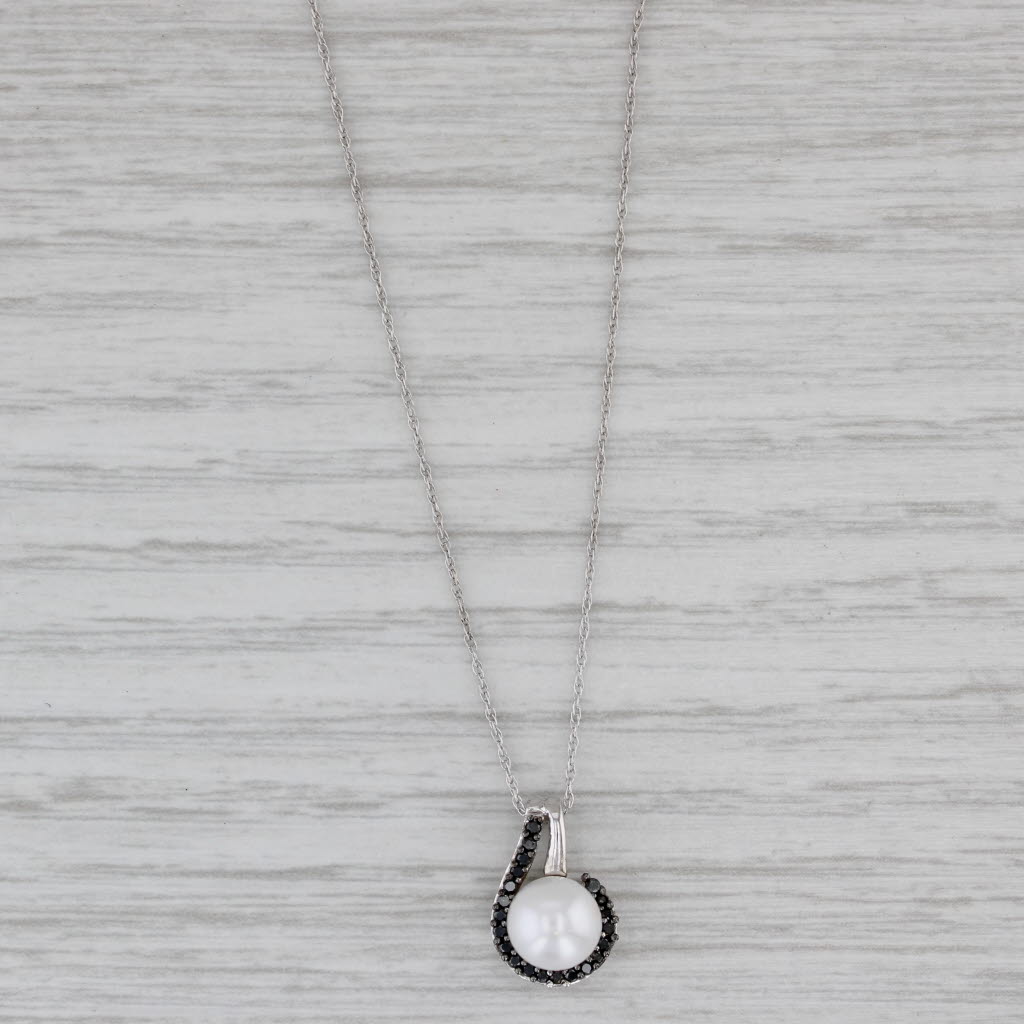 Gray Cultured Pearl Black Diamond Pendant Necklace 10k White Gold 18"