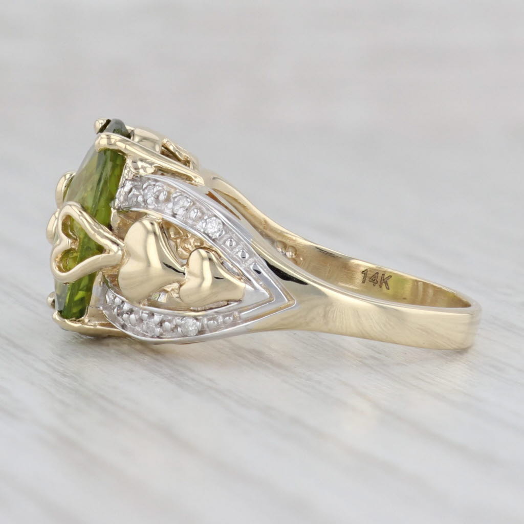 Light Gray 5.57ctw Oval Peridot Diamond Ring 14k Yellow Gold Sz 7.75 Cocktail Heart Accents