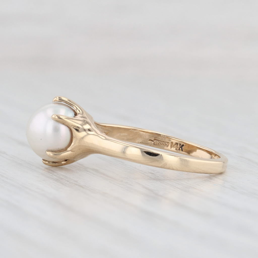 Light Gray Cultured Pearl Solitaire Ring 14k Yellow Gold Size 5.75